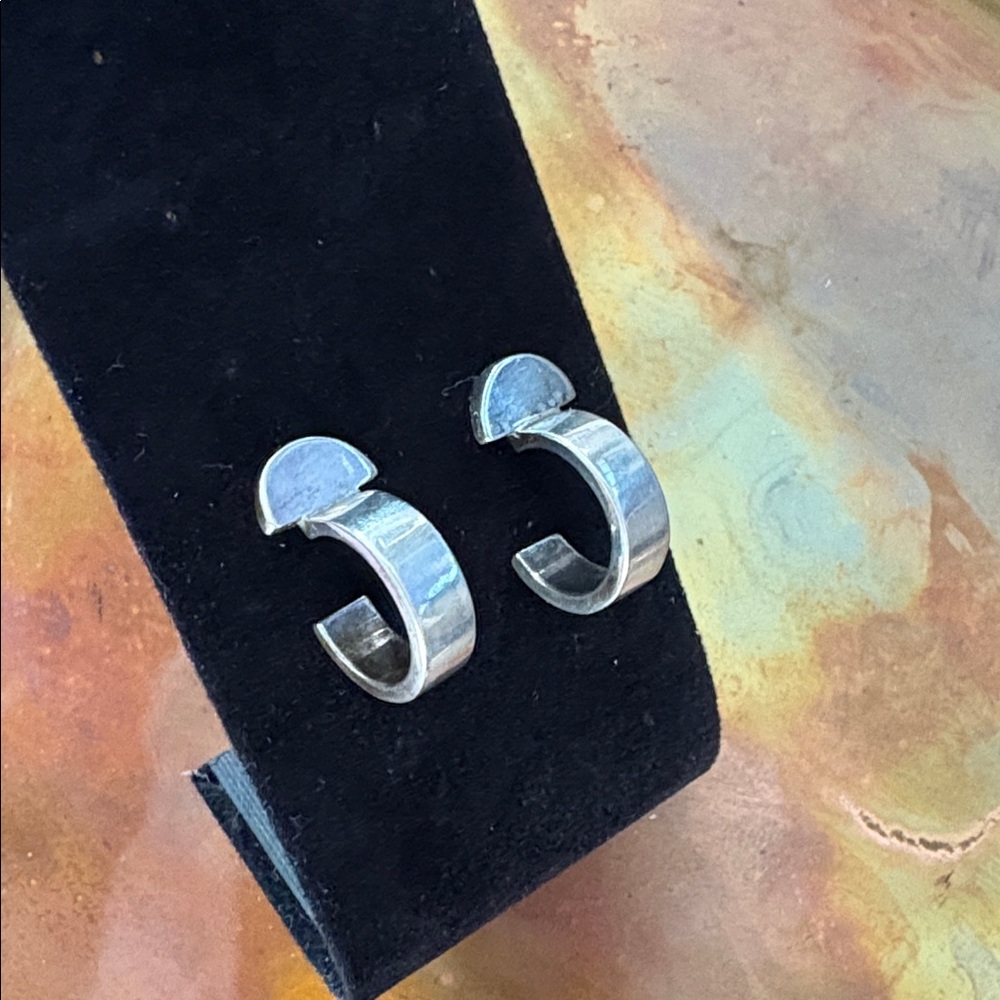 Modern Solid Sterling Silver Half Hoop Earrings - image 3